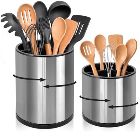 360°Rotating Kitchen Utensil Holder, 8"+5.5" Utensil Crocks for Countertop