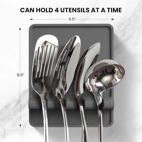Zulay Kitchen Extra Large Silicone Utensil Rest with Drip Pad for Multiple Utensils - BPA-Free Heat-Resistant Spoon Rest & Spoon Holder for Stove Top - Kitchen Utensil Holder for Spoon - Gray