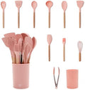 GreenLife 11 Piece Silicone Utensil Crock Set, Nonstick Kitchen Tools, Ladle, Turner, Slotted Turner, Spatula, Spoon, Spaghetti Server, Brush, Whisk, Tongs, Crock, Dusty Pink