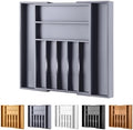 Large Premium Bamboo Silverware Organizer - Expandable Drawer Organizer & Utensil Organizer - 17"x19.7" Cutlery Tray with Dividers for Kitchen Utensils and Flatware (7-9 Slots) (Grey)