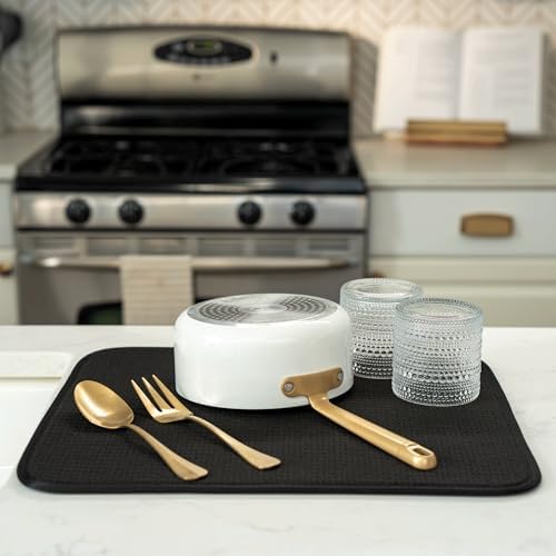S&T INC. Dish Drying Mat, 16" x 18", Large, Black