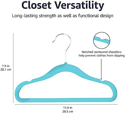 Amazon Basics Kids Velvet, Non-Slip Clothes Hangers for Infant and Toddler, 11.6 inches (for Baby Clothes), 50 Count, Blue (Pack of 4)