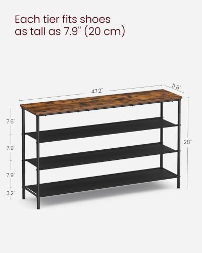 VASAGLE 4-Tier Shoe Rack, 15-18 Pairs, Steel Frame