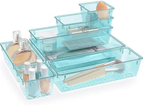 7 PCS Plastic Drawer Organizers Set, 4 Size Desk Drawer Organizer Trays