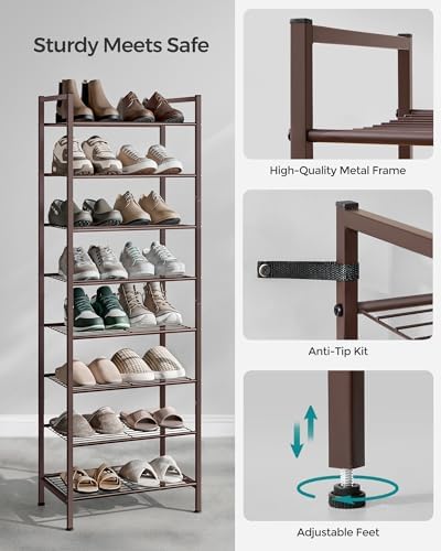 SONGMICS 8-Tier Metal Shoe Rack, Vertical Shelf, Holds up to 18 Pairs