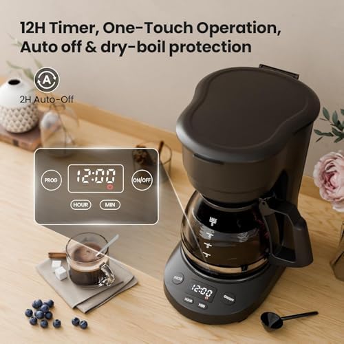 Kismile 5-Cup Drip Coffee Maker, LED Display, Timer,Anti-Drip & Shut-Off