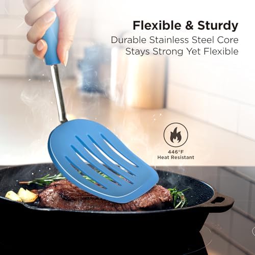 Kitchen Mama WaltzGrip Platinum Silicone Pancake Spatula Turner, Blue