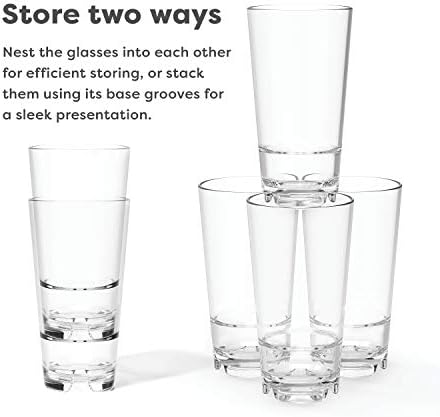 TOSSWARE RESERVE 20oz Stacking Cooler, SET OF 4, Premium Quality, Tritan Dishwasher Safe & Heat Resistant Unbreakable Plastic Beer Glasses, Clear
