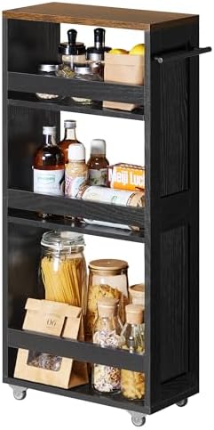 VASAGLE 4-Tier Slide-Out Storage Cart, Slim Kitchen Cart with Wheels