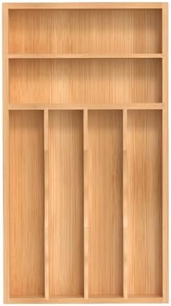 Silverware Organizer, Bamboo Kitchen Drawer Organizer, Utensil Holder, Cutlery Tray & Spoon Flatware Storage with Grooved Drawer Dividers (8.5''W x 15.5''D)