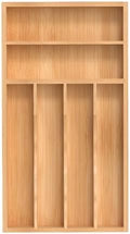Silverware Organizer, Bamboo Kitchen Drawer Organizer, Utensil Holder, Cutlery Tray & Spoon Flatware Storage with Grooved Drawer Dividers (8.5''W x 15.5''D)