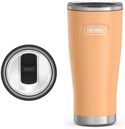 THERMOS Icon Series 24oz Stainless Steel Tumbler with Slide Lock Lid, Leakproof, Fits Cupholder, Dishwasher Safe, Griptec™ Non‑Slip Base, Keeps Drinks Hot 6 Hrs/Cold 22 Hrs, Melon