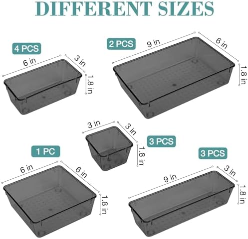 13 PCS Drawer Organizer Set, 5 Size Bathroom and kitchen organizer Trays