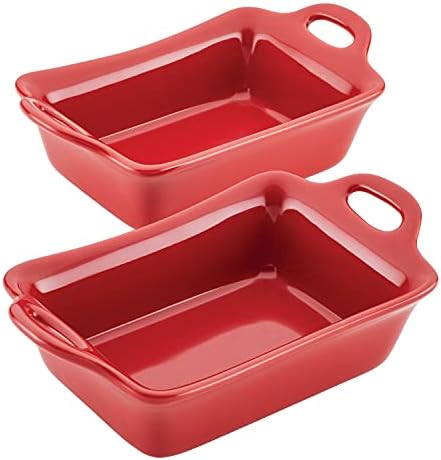 Rachael Ray Solid Glaze Ceramics Au Gratin Bakeware/Baker Set, Rectangular, 2 Piece, Red