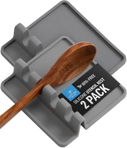 Zulay Silicone Utensil Rest - BPA-Free, Durable Spoon Rest with Drip Pad - Heat-Resistant Spoon Rest for Stove Top - Spoon Rest for Kitchen Counter - Kitchen Gadgets & Kitchen Utensils Holder - 2 Pack
