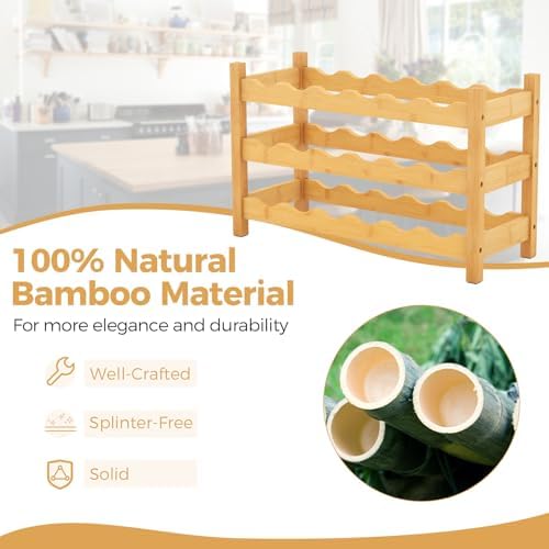 COSTWAY 3-Tier Bamboo Wine Rack, 18-Bottle Tabletop Wine Holder