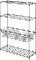 Whitmor 4 Tier Shelving Unit, Metal Storage Shelves with Basket, Adjustable Heavy Duty Shelf, 400 lbs Capacity per Shelf, 1600 lbs Total for Pantry, Garage, Workshop, 36" L x 14" W x 54" H, Black