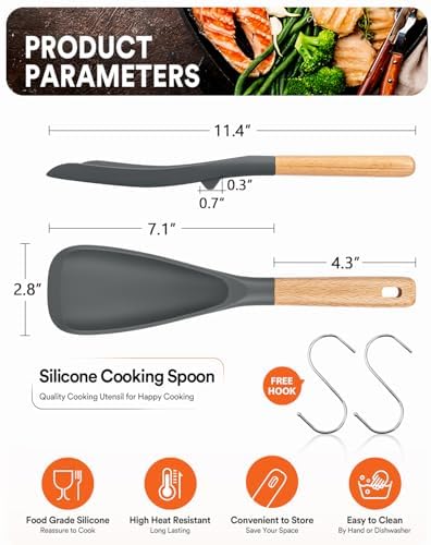 Badiano Silicone Cooking Spoon for Nonstick Cookwares, Multi-function,11.4"