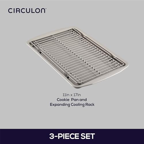 Circulon Bakeware Baking Sheet/Cookie Pan and Cooling Rack Set, 3 Piece, Gray