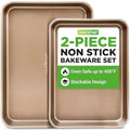 NutriChef 2-Piece Nonstick Stackable Cookie Sheet Set – Non-Toxic Carbon Steel Baking Pans – Heavy Duty, Warp-Resistant, Easy to Clean, Oven & Dishwasher Safe Bakeware