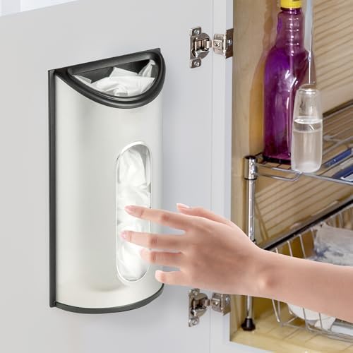 Honey-Can-Do Stainless Steel Plastic Bag Saver & Trash Bag Dispenser, Wall-Mounted Plastic Bag Organizer for Kitchen, Pantry, Garage, Durable Stainless Steel Storage for Grocery Bags and Space-Saving