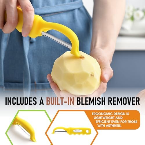 Spring Chef Swivel Potato Peeler for Kitchen with Soft Grip Handle, Yellow