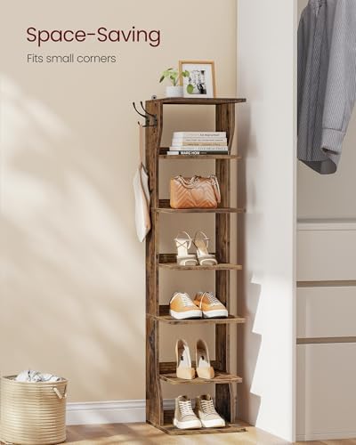 VASAGLE 7-Tier Vertical Shoe Rack, Narrow Shoe Storage Organizer with Hooks