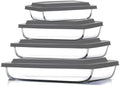 EATEX 8-Piece Deep Glass Casserole Dishes for Oven with Plastic lids, Rectangular Glass Baking Dish Set, Baking Pans for Lasagna, Leftovers, Cooking, Kitchen, Freezer-to-Oven and Dishwasher, Gray