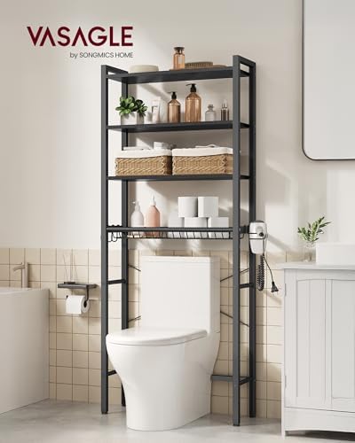 VASAGLE 4-Tier Over the Toilet Storage, Adjustable Shelves, Basket, 68.1''H
