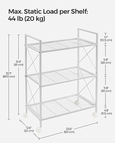 SONGMICS 3-Tier Steel Storage Rack with Wheels, Mesh Shelving Unit