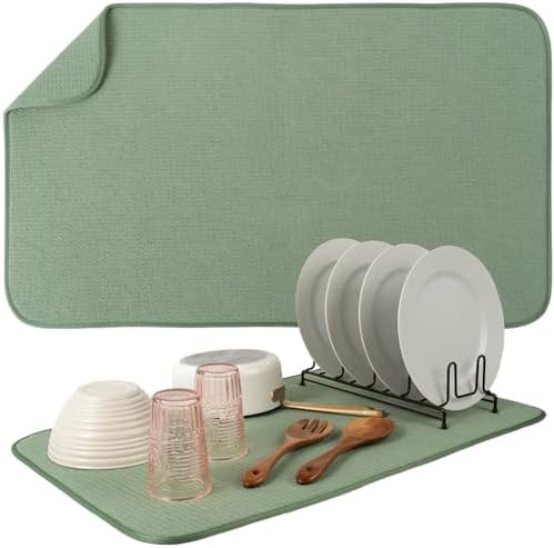 S&T INC. Dish Drying Mat, 18" x 30", Jumbo, Sage Green