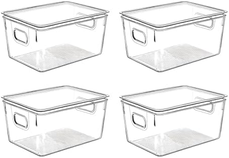 Clear Plastic Storage Bins with Lids, Perfect for Kitchen Organization or Pantry Organization and Storage, Stackable Fridge Organizer Bins, Storage Containers for Organizing, Cabinet Organizers