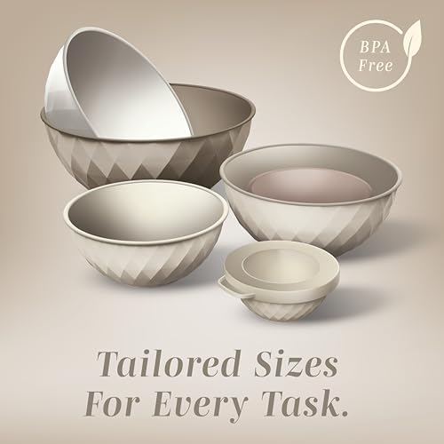 COOK WITH COLOR Mixing Bowls with Lids - 12 Piece Plastic Nesting Bowls Set includes 6 Prep Bowls and 6 Lids, Microwave Safe Mixing Bowl Set, Brown Diamond