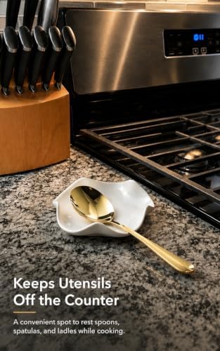 Miamolo Cute Spoon Rest for Stove Top, Ceramic Spoon Holder for Kitchen Counter, 5.3 Inches Coffee Spoon Holder Utensil Rest for Kitchen Gadget Cooking Gift Housewarming Wedding,Kitchen Decor, White