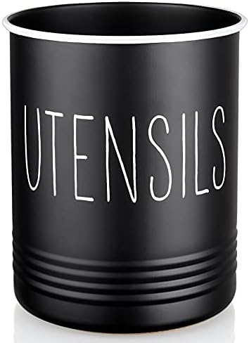 Bivvclaz Kitchen Utensil Holder, 6.7" Utensil Holder for Kitchen Counter, Cooking Utensil Crock with Cork Bottom, Modern Farmhouse Decor, Countertop Utensil Storage Organizer Caddy, Black