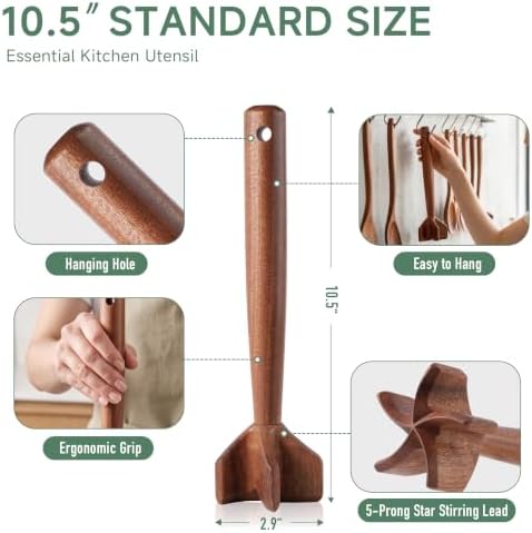 Natural Wooden Meat Chopper, 10.5 Inches Ground Beef Chopper