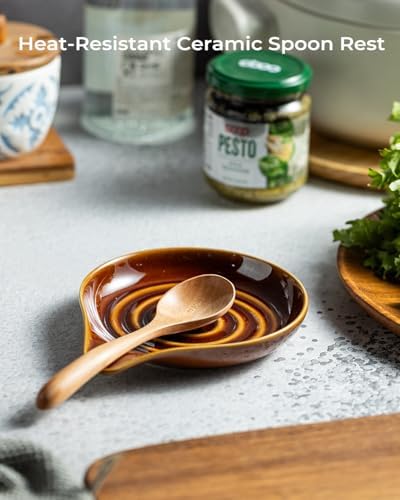 LAUCHUH Spoon Rest, Ceramic Spoon Rest for Stove Top Cooking Spoon Holder