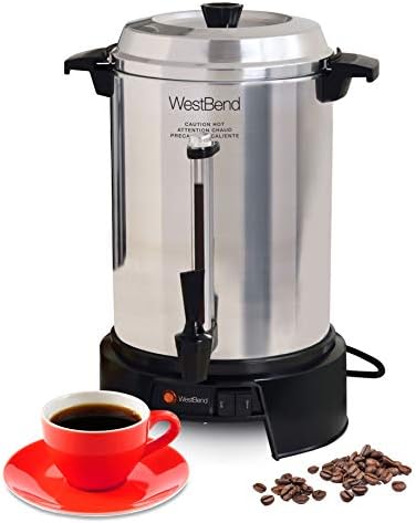 West Bend Commercial Coffee Urn Highly-Polished Aluminum Features Automatic Temperature Control Large Capacity with Quick Brewing Smooth Prep and Easy Clean Up NSF Approved, 55-Cup, Silver