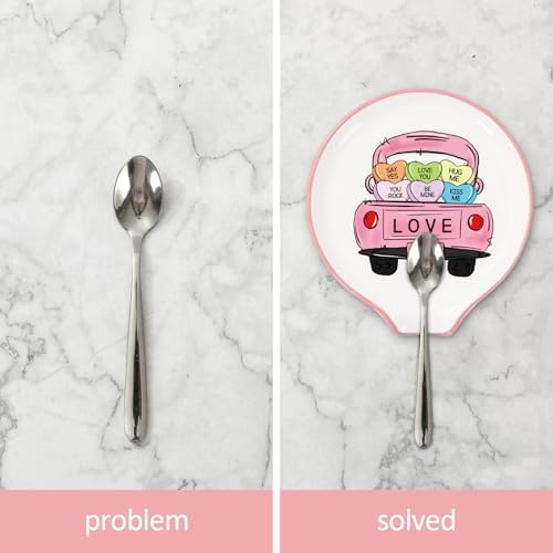 JarThenaAMCS 2Pcs 4.7inch Valentine's Day Spoon Rest Conversation Heart Truck Small Coffee Spoon Holder for Romantic Coffee Stirrers Teaspoon Bar Station Accessories