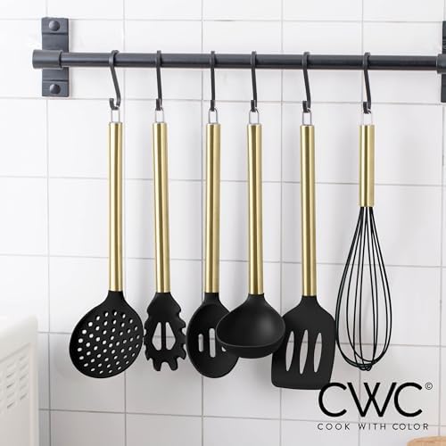 COOK WITH COLOR Silicone Cooking Utensils, Kitchen Utensil Set, Easy to Clean Silicone Kitchen Utensils, Cooking Utensils for Nonstick Cookware, Kitchen Gadgets Set with Holder, 11 Pieces