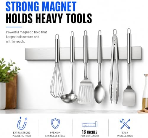 Modern Innovations 16 Inch Stainless Steel Magnetic Knife Bar with Multi-Purpose Functionality as a Knife Holder, Knife Strip, Magnetic Tool Organizer, Art Supply Organizer & Home Organizer