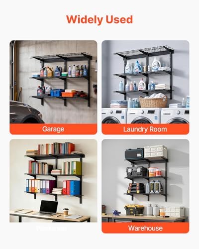 VEVOR 3-Tier Heavy Duty Wall Garage Shelving, 1 x 3 ft Steel Wall Mounted Shelving Unit, 11 x 36 Inch Per Shelf Floating Storage Metal Rack for Garage with 450 lbs Total Weight Capacity, Black