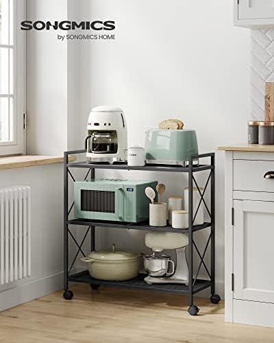 SONGMICS 3-Tier Steel Storage Rack with Wheels, Mesh Shelving Unit