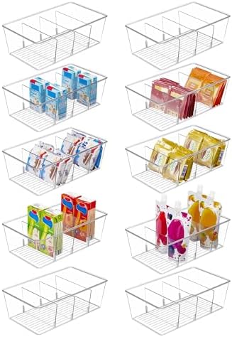 Vtopmart 10 Pack Food Storage Organizer Bins, Clear Plastic, 4 Compartments
