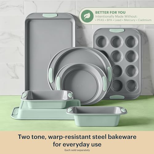 Pyrex 3-Piece Metal Cookie Sheet Bakeware Set with Heatsafe Handles, Sage