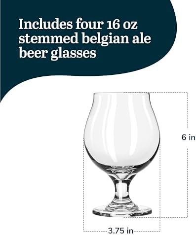 Libbey Craft Brews Classic Belgian Beer Glasses, Stemmed, Dishwasher Beer Glass Set of 4, 16 Oz, Tall Tulip Glasses for Belgian Ale, Lager and More