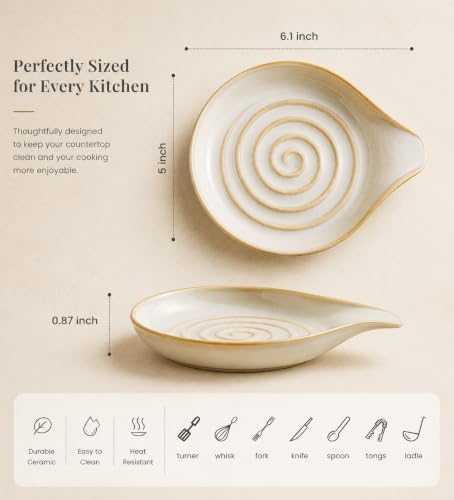 LAUCHUH Spoon Rest for Stove Top, Ceramic Spoon Holder for Kitchen Counter