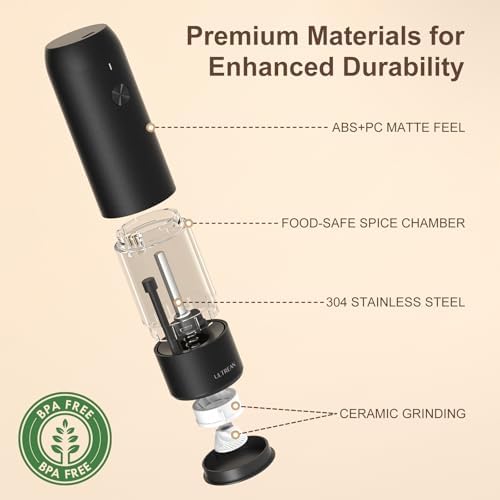 Ultrean Electric Salt and Pepper Grinder Set, Rechargeable,Matte Black