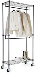 Amazon Basics Adjustable Double Rod Rolling Garment Rack, Hanging Clothes Closet Organizer with Wheels, Heavy Duty, 36" x 14" x 72", Black