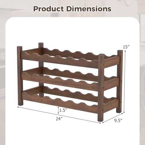 COSTWAY 3-Tier Bamboo Wine Rack, 18-Bottle Tabletop Wine Holder
